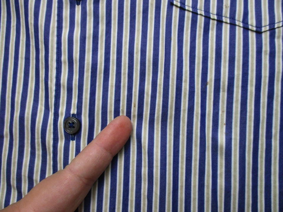 Camisa de vestir Ermenegildo Zegna para hombre grande azul blanco a rayas abotonadas Italia Foto 3 de 4