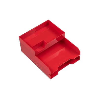 JAM PAPER Stackable 3 Piece Desktop Organizer Set Red Plastic (344SRE)