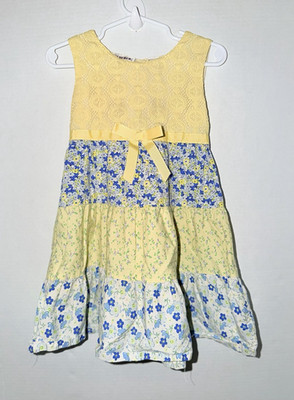 Blueberi Boulevard Girls 4 Sleeveless Floral Lace A-Line Knee Dress Yellow