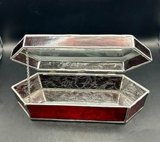 Vintage Red Stained Glass With Etched Flowers Hinged Box