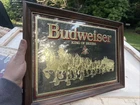 VTG 80s Budweiser Clydesdale Horses “King Of Beers” Gold Mirror Sign 21x15 In.