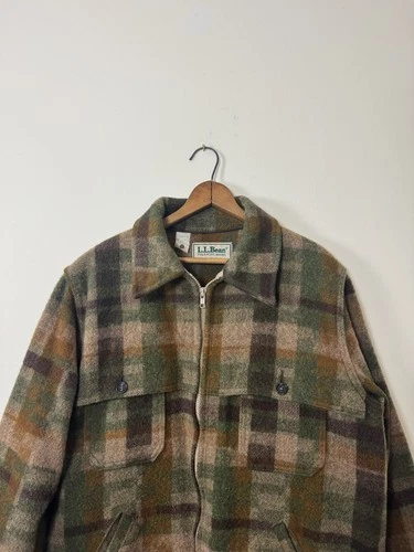 Vintage L.L.Bean 1980's Brown & Green Plaid Wool Cruiser Jacket Made in USA  - product listing photo