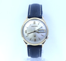 Vintage BULOVA ACCUTRON M5 1965 DAY/DATE Gold Filled Black Leather Quartz Watch