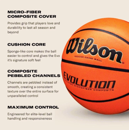 WILSON Men's Evolution Game Basketball Official Size (29.5) & Weight