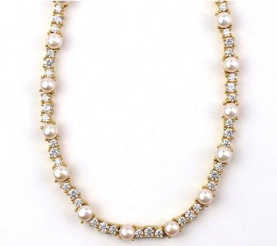 Allison Avery Sterling Silver Goldclad Magic Tennis CZ & Pearl Tennis Necklace,