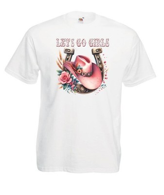 Erwachsene Lets Go Mädchen Cowgirl Scheune Tanz Line Dancing Unisex weiß T-Shirt