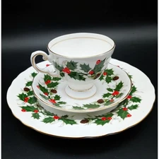 Royal Chelsea Noel Footed Demitasse Cup, Saucer & Salad Plate Bone China,England