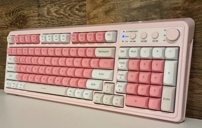 Aula S99 Key Keyboard, Wireless Gaming Keyboard Bluetooth White and Pink