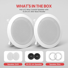 Image of Pair 6.5”/16.5Cm Ceiling Wall Mount Speakers, 2-Way Midbass Woofer Speaker, 1...