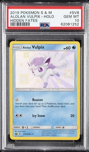 2019 POKEMON SUN & MOON HIDDEN FATES #SV8 ALOLAN VULPIX-HOLO PSA 10