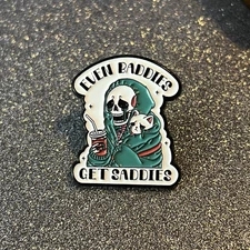 Even Baddies Get Saddies Enamel Pin – Grim Reaper & Cat Goth Lapel Badge