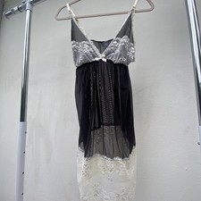 Y2K Black  White Mesh Lace Lingerie Slip Size Medium