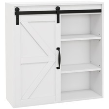 Farmhouse Medicine Cabinet 22.75x24.5in Wall Mount Sliding Door Shelves White