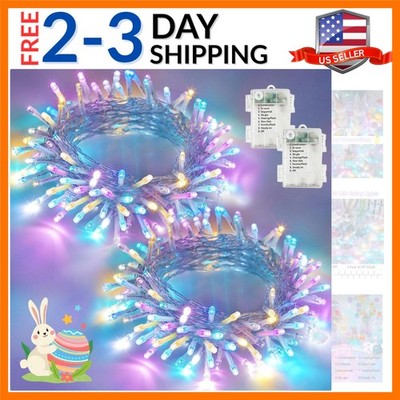 Easter Lights Battery Operated Twinkle Lights, 2 Pack 33FT 100LED Multicolor ...