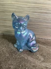 Fenton Iridescent Blue Seated Cat Figurine - 4” - Glows