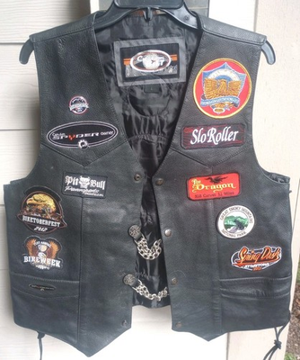 #ad Custom BILT Motorcycle Leather Riding Vest Laced Sides SZ L Lots Of Patches $150.00