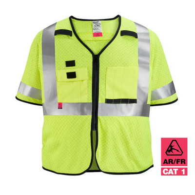 Arc-Rated/Flame-Resistant Large/X-Large Yellow Mesh Class 3 High Visibility Safe