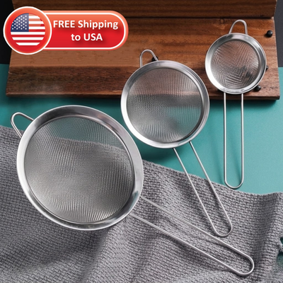#ad 3Pcs Stainless Steel Mesh Colander Ladle Strainer Sieve Flour Oil Filter Kitchen $6.45