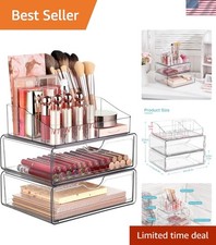 3 Tier Clear Makeup Organizer with Drawer, Cosmetic Storage for Dresser Count...