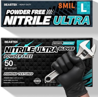 Beastek Nitrile Disposable Gloves, 8Mil Latex & Powder Free Chemical Resistant H