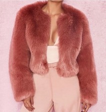 House of CB Kenya Faux Fur Jacket Rose Mauve  Cropped Coat | Size M