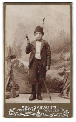 Photograph Aug. by Zabuesnig, Oberstdorf, young boy as hiker with wanderers 