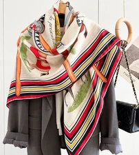 70% Cashmere 30% Silk Wrap Scarf Horse Print Double Face Print Shawl 135X135cm