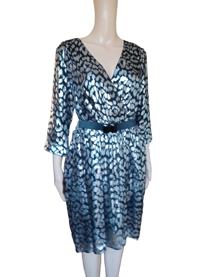 Vestido Trina Turk para mujer manga larga imitación envoltura seda hasta la rodilla funda talla 8 Foto 3 de 4