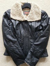 Womens Helium Black Soft Leather Zip Up Fitted Trendy Casual Jacket Coat Uk 10
