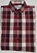 Mens Express Xtra Slim Fit Long Sleeve Plaid Button Up Shirt Large 16 16 1/2