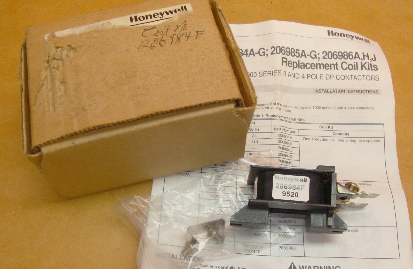 NEW Honeywell 206984F Coil Kit 1000 Series 3 4 Pole Contactors 380/440/480 Volt