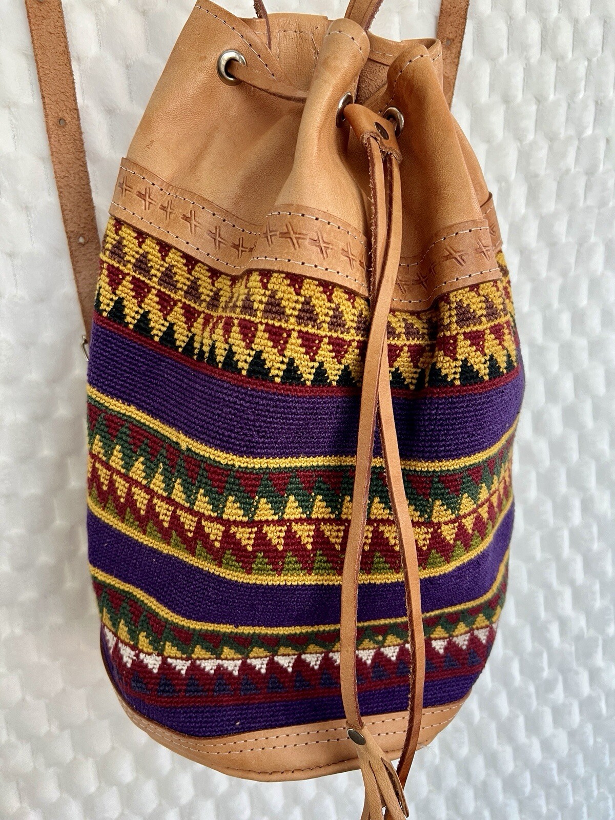 Drawstring Aztec Tapestry Hand Loomed Backpack W/… - image 6