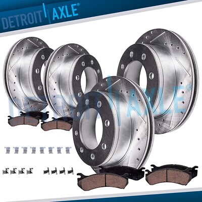 8pc Front Rear Drilled Rotors Brake Pads for GMC Chevy Sierra Silverado 3500 HD