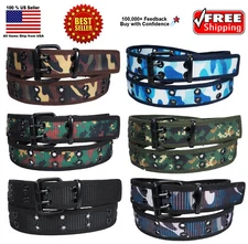 Men Women 2 Holes Row Grommet Stitched Resin Fabric Military Web Belt