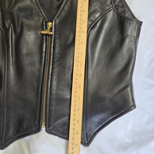 Vakko Black Leather Vest Large Vintage Bikercore Punk Goth Witchy Baddie Vamp - Picture 10 of 10