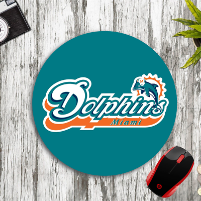 #ad MIAMI DOLPHINS CUSTOM ROUND NEOPRENE MOUSEPAD DESK MAT SCHOOL HOME OFFICE $12.95
