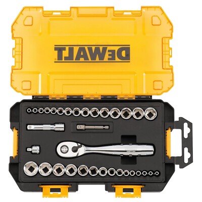 DeWALT 34-Pc Ratchet Socket Set 1/4  & 3/8  Drive Chrome Metric NEW Sealed