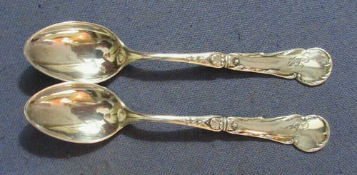2 ANTIQUE REED & BARTON STERLING SILVER DEMITASSE SPOONS ENGRAVED LETTER