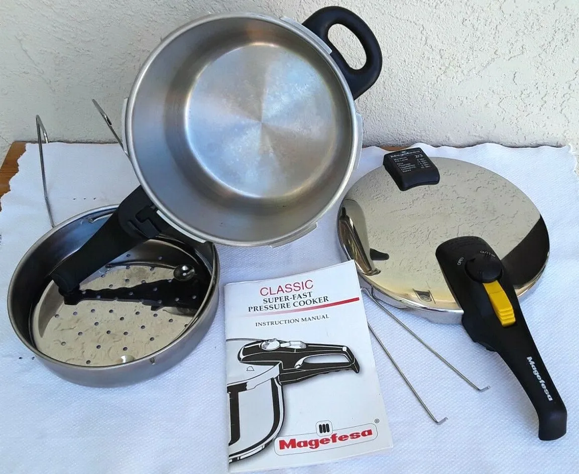 5 Pc MAGEFESA Classic Pressure Cooker 4 Quart w/ Strainer & Manual
