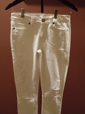 PAIGE White Cotton Denim Distressed Verdugo Ultra Skinny Jeans
