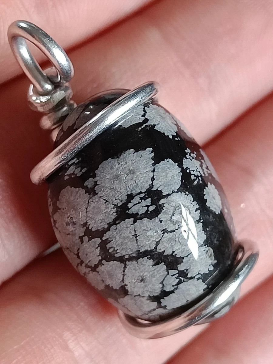 Snowflake Obsidian pendant natural black grey stone crystal mineral handmade