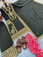 Indian Look Fancy Chinnon Silk Black Top And Palazzo With Dupatta For Women