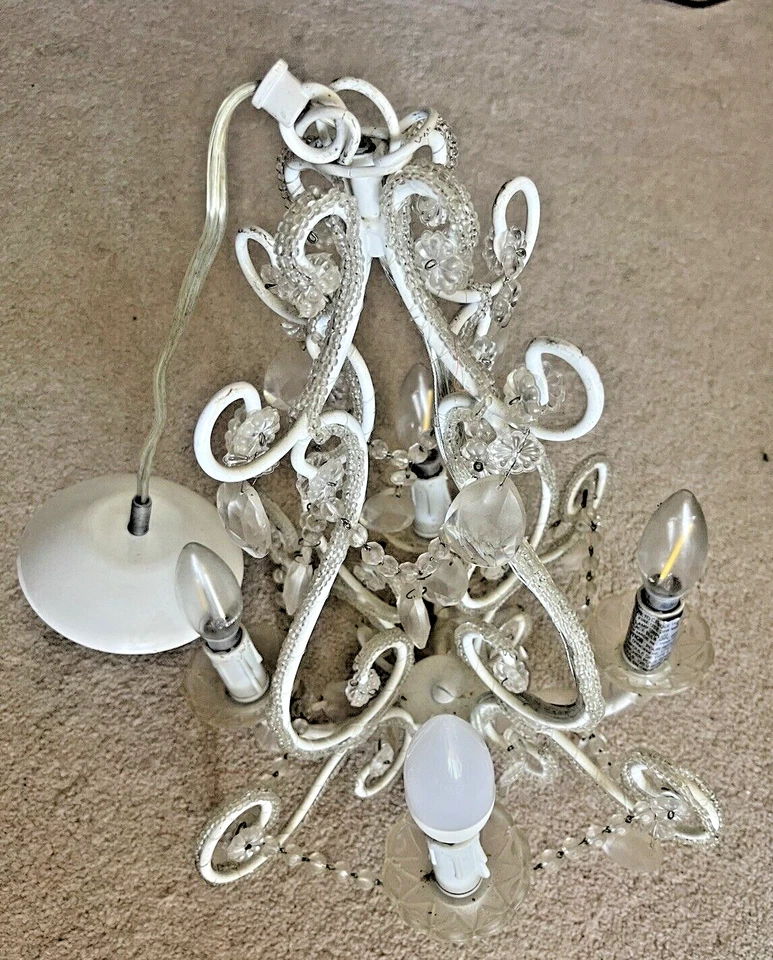 Araña Cristal Shabby and Chic Blanco Hierro Forjado Colgante Curvilíneo con 4 Luces Foto 2 de 4