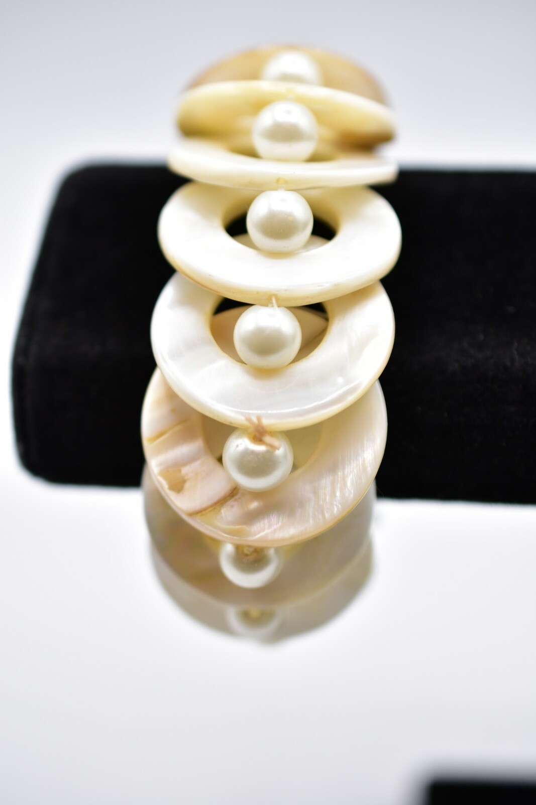 Statement Abalone Shell White Beaded Bracelet Str… - image 4