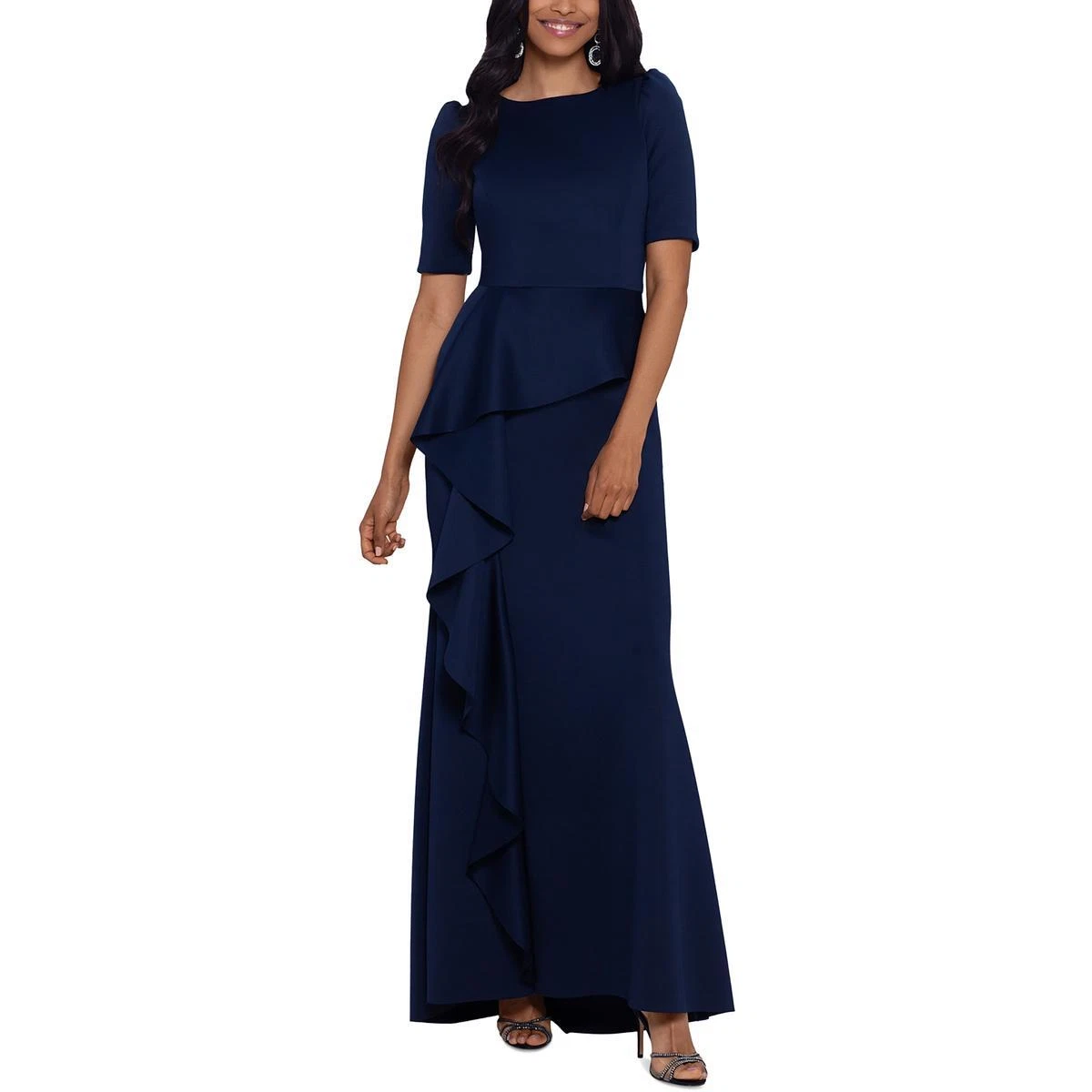 Xscape Womens Puff Sleeve Long Special Occasion Evening Dress Gown BHFO 3493