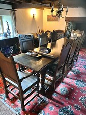 Large Refectory Table and Chairs Tudor Reproduction 1980 oak 