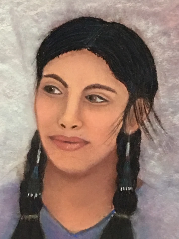 Atractiva Mujer NATIVA AMERICANA - Arte Forastero Original - Dibujo Pastel NOEMI Foto 3 de 4