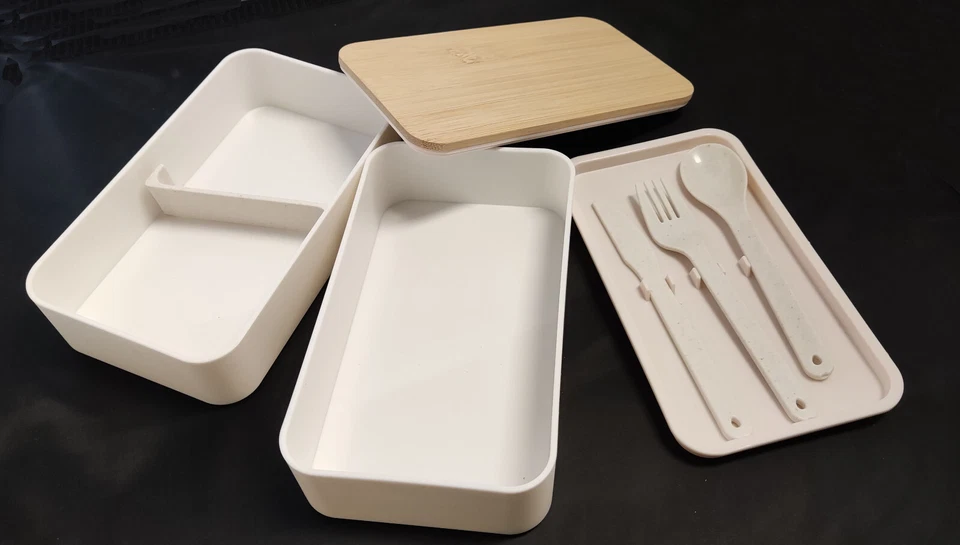 Lunchbox to go , Bento-Snackbox, Holzdeckel, Farbe Weiß - Bild 2 von 4