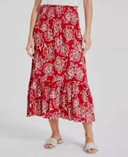 Nautica Jeans Womens Red Floral Smocked-Waist MIDI Skirt Size S