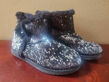 GUC Size 3 Girls Sonoma Kohls Winter Fashion Black Silver Sequin Ankle Boots